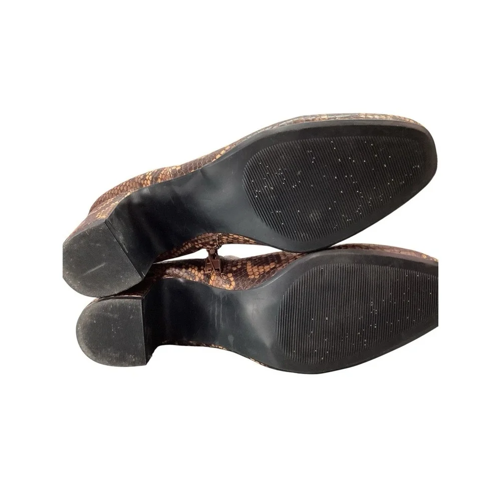 Anne Klein Ankle Booties GET IT Snakeskin Print Black Rust Women's Sz 8.5 w Heel